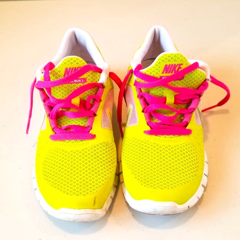 Lime Green and Pink Free Run 3 Nike Shoes